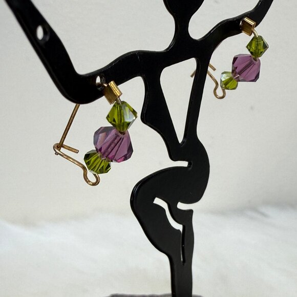 Simple Purple & Green Bead Wire Pierced Earrings - Picture 1 of 5